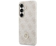 Guess PU Leather 4G Strass Logo Gold Frame Magnetic dėklas skirtas Samsung Galaxy S26 rožinės spalvos