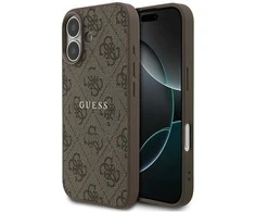 GUESS dėklas, skirtas IPHONE 17, suderinamas su „MagSafe GUHMP17SG4GFRW“ (PU 4G Ring Classic Logo), rudas