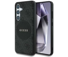 Guess 4G Round Patch Classic Logo MagSafe Samsung Galaxy S25 dėklas telefonui juodos spalvos
