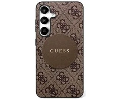 Guess 4G Round Patch Classic Logo MagSafe Samsung Galaxy S25 Plus dėklas telefonui rudos spalvos