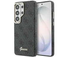Guess PU 4G Script Metal Logo Magnetic dėklas skirtas Samsung Galaxy S26 Ultra juodos spalvos