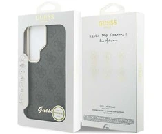 Guess PU 4G Script Metal Logo Magnetic dėklas skirtas Samsung Galaxy S26 Ultra juodos spalvos
