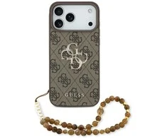GUESS dėklas, skirtas IPHONE 17 Pro Max GUHCP17XP4GMGSW (PU su dirželiu 4G klasikinis logotipas) rudas