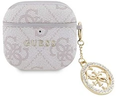 Guess 4G Script PC/PU Charm dėklas skirtas AirPods 4 rožinės spalvos