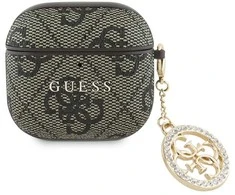 Guess 4G Script PC/PU Charm dėklas skirtas AirPods 4 rudos spalvos
