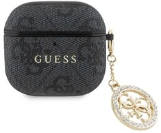 Guess 4G Script PC/PU Charm dėklas skirtas Apple AirPods 4 juodos spalvos