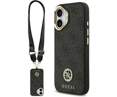 Guess 4G Strass Logo &amp; Big Strap Metal Mygtukai MagSafe dėklas skirtas Apple iPhone 17 juodos spalvos