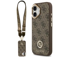 Guess 4G Strass Logo &amp; Big Strap Metal Mygtukai MagSafe dėklas skirtas Apple iPhone 17 rudos spalvos