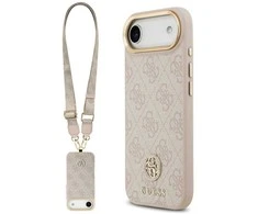 Original dėklas GUESS 4G Strass Logo & Big Strap Metal Mygtukai MagSafe skirtas Apple iPhone 17 Air pink
