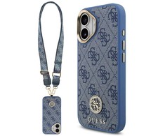 Guess 4G Strass Logo &amp; Big Strap Metal Mygtukai MagSafe dėklas skirtas Apple iPhone 17 mėlynos spalvos
