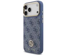 Dėklas Guess 4G Strass Logo MagSafe do iPhone 18 Pro Max / 17 Pro Max mėlyna