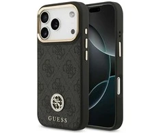 GUESS dėklas, skirtas IPHONE 17 Pro, suderinamas su MagSafe GUHMP17LP4GRMDEK (PU W/ 4G Strass Logo) juodas