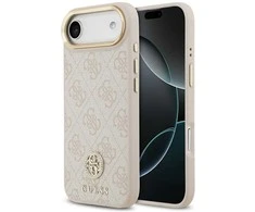 GUESS dėklas, skirtas IPHONE 17 Air, suderinamas su MagSafe GUHMP17MP4GRMDEP (PU su 4G Strass logotipu), rožinis