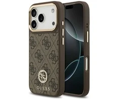 GUESS dėklas, skirtas IPHONE 17 Pro, suderinamas su MagSafe GUHMP17LP4GRMDEW (PU su 4G Strass logotipu), ruda