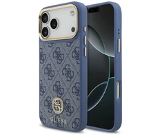 Dėklas Guess 4G Strass Logo MagSafe do iPhone 18 Pro Max / 17 Pro Max mėlyna