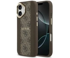GUESS dėklas, skirtas IPHONE 17, suderinamas su MagSafe GUHMP17SPG4SEMCW (PU su 4G juostele), ruda