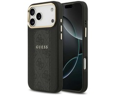 GUESS dėklas, skirtas IPHONE 17 Pro Max, suderinamas su MagSafe GUHMP17XPG4SEMCK (PU su 4G juostele), juodas