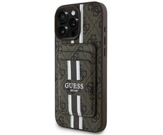 Guess 4G Stripes su portfelem Magsafe Apple iPhone 16 Pro Max dėklas telefonui rudos spalvos