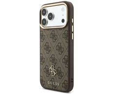Dėklas Guess 4G su portfelem i smyczą MagSafe do iPhone 18 Pro / 17 Pro ruda