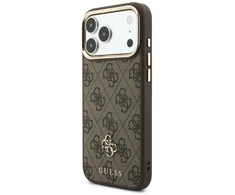 Dėklas Guess 4G su portfelem i smyczą Magsafe do iPhone 18 Pro Max / 17 Pro Max ruda