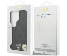 Guess PU Leather 4G Strass Triangle Logo Gold Frame Magnetic dėklas skirtas Samsung Galaxy S26 Ultra juodos spalvos