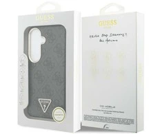 Guess PU Leather 4G Strass Triangle Logo Gold Frame Magnetic dėklas skirtas Samsung Galaxy S26 juodos spalvos
