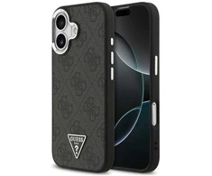 GUESS dėklas, skirtas IPHONE 17, suderinamas su MagSafe GUHMP17SP4TSRCMK (PU 4G su trikampio logotipu SL), juodas