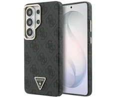 Guess PU Leather 4G Strass Triangle Logo Gold Frame Magnetic dėklas skirtas Samsung Galaxy S26 Ultra juodos spalvos