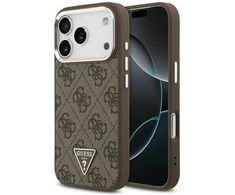 GUESS dėklas, skirtas IPHONE 17 Pro, suderinamas su MagSafe GUHMP17LP4TSRCMW (PU 4G su trikampio logotipu SL), ruda
