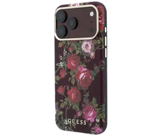 Dėklas Guess Blossom Roses Print MagSafe do iPhone 18 Pro Max / 17 Pro Max bordo spalvos