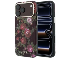 Dėklas Guess Blossom Roses Print MagSafe do iPhone 18 Pro Max / 17 Pro Max bordo spalvos