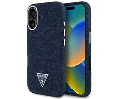 Guess Denim Triangle Logo MagSafe iPhone 16 Dėklas - Mėlyna
