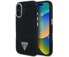 Guess Denim Triangle Logo MagSafe dėklas iPhone 16 - juodas