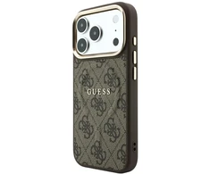 Guess Embossed 4G Classic MagSafe dėklas skirtas iPhone 18 Pro / iPhone 17 Pro ruda