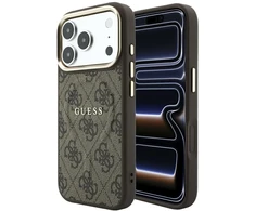 Guess Embossed 4G Classic MagSafe dėklas skirtas iPhone 18 Pro / iPhone 17 Pro ruda