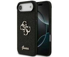 Guess PU Fixed Glitter 4G Metal Logo dėklas skirtas Apple iPhone 17 Air juodos spalvos