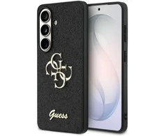 Dėklas Guess, fiksuotas blizgučiais, didelis 4G metalinis logotipas, skirtas „Samsung Galaxy S26“, juodas