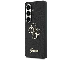 Dėklas Guess, fiksuotas blizgučiais, didelis 4G metalinis logotipas, skirtas „Samsung Galaxy S26“, juodas
