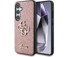 Dėklas GUESS Fixed Glitter Big 4G Metal Logo skirtas Samsung Galaxy S25 rožinės spalvos