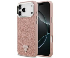 GUESS dėklas, skirtas IPHONE 17 Pro Max, suderinamas su MagSafe GUHMP17XPFGTSCMP (PU blizgučiai su trikampio logotipu), rožinis