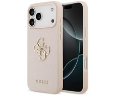 Originalus GUESS Grained Big 4G &amp; Classic Logo dėklas Apple iPhone 17 Pro Max, rausvas