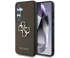 GUESS dėklas skirtas Samsung Galaxy S25 GUHCS25SPGT4MBW (PU Grained Big 4G and Classic Logo) rudos spalvos