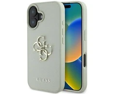 Guess Grained Big 4G Logo Small Classic Logo Apple iPhone 16 dėklas telefonui žalios spalvos
