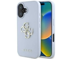 Guess Grained Big 4G Logo Small Classic Logo Apple iPhone 16 dėklas telefonui mėlynos spalvos