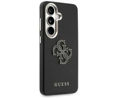Guess PU 4G Resin Metal Logo dėklas skirtas Samsung Galaxy S26 juodos spalvos