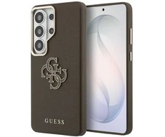 Guess PU 4G Resin Metal Logo dėklas skirtas Samsung Galaxy S26 Ultra rudos spalvos