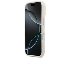 Guess PU Grained 4G Logo Stand Camera Frame dėklas skirtas Apple iPhone 17 Pro rožinės spalvos