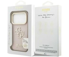 Guess PU Grained 4G Logo Stand Camera Frame dėklas skirtas Apple iPhone 17 Pro rožinės spalvos