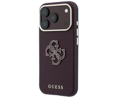 Guess Grained & Big Resin Logo dėklas, skirtas iPhone 18 Pro Max / 17 Pro Max, bordo spalvos