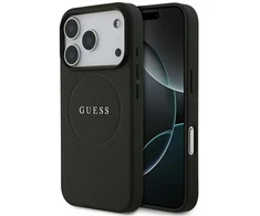 Dėklas Guess Grained Gold Ring MagSafe do iPhone 18 Pro / 17 Pro juoda